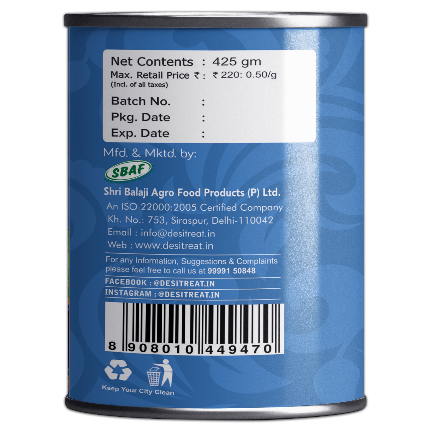 Back label of Ready to Eat tawa Soya Paneer, showing net contents, price, and manufacturing details. Back label of Ready to Eat tawa Soya Paneer, showing net contents, price, and manufacturing details.