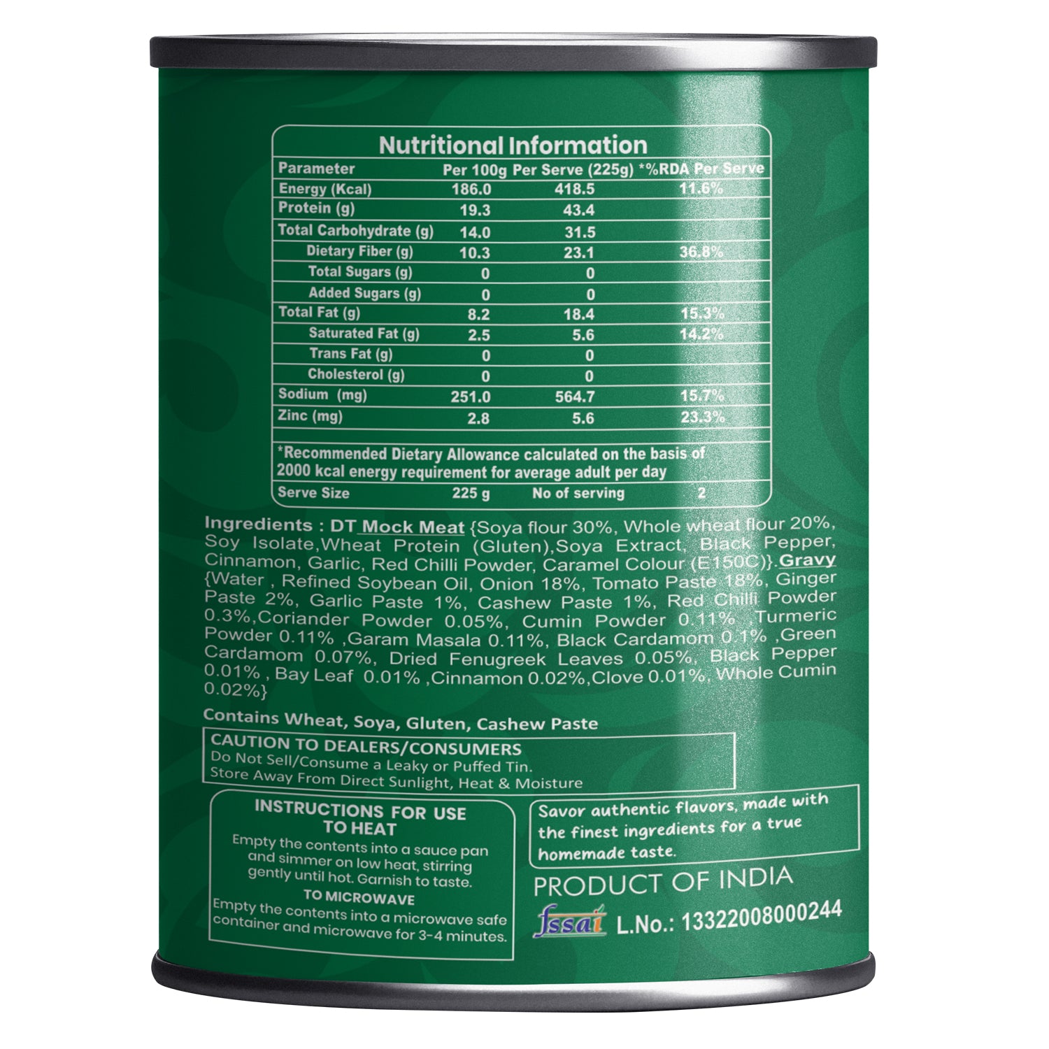 Nutritional information label for Veg Mutton Curry Ready to Eat from Minute Menu. Nutritional information label for Veg Mutton Curry Ready to Eat from Minute Menu.