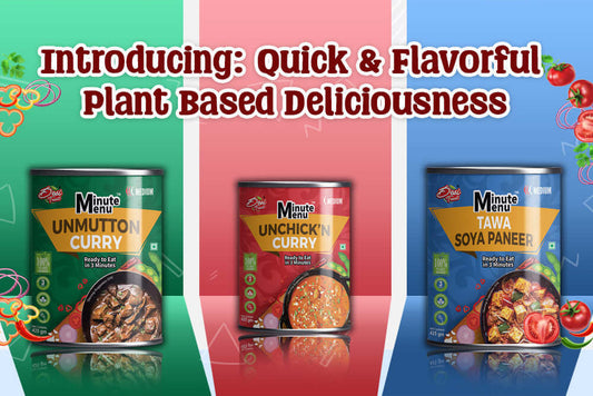 Introducing ready to eat vegan curry options: Unmutton, Unchick'n, and Tawa Soya Paneer by Minute Menu.