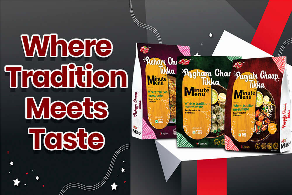 Minute Menu ready to eat meals packages showcasing traditional flavors and convenience.