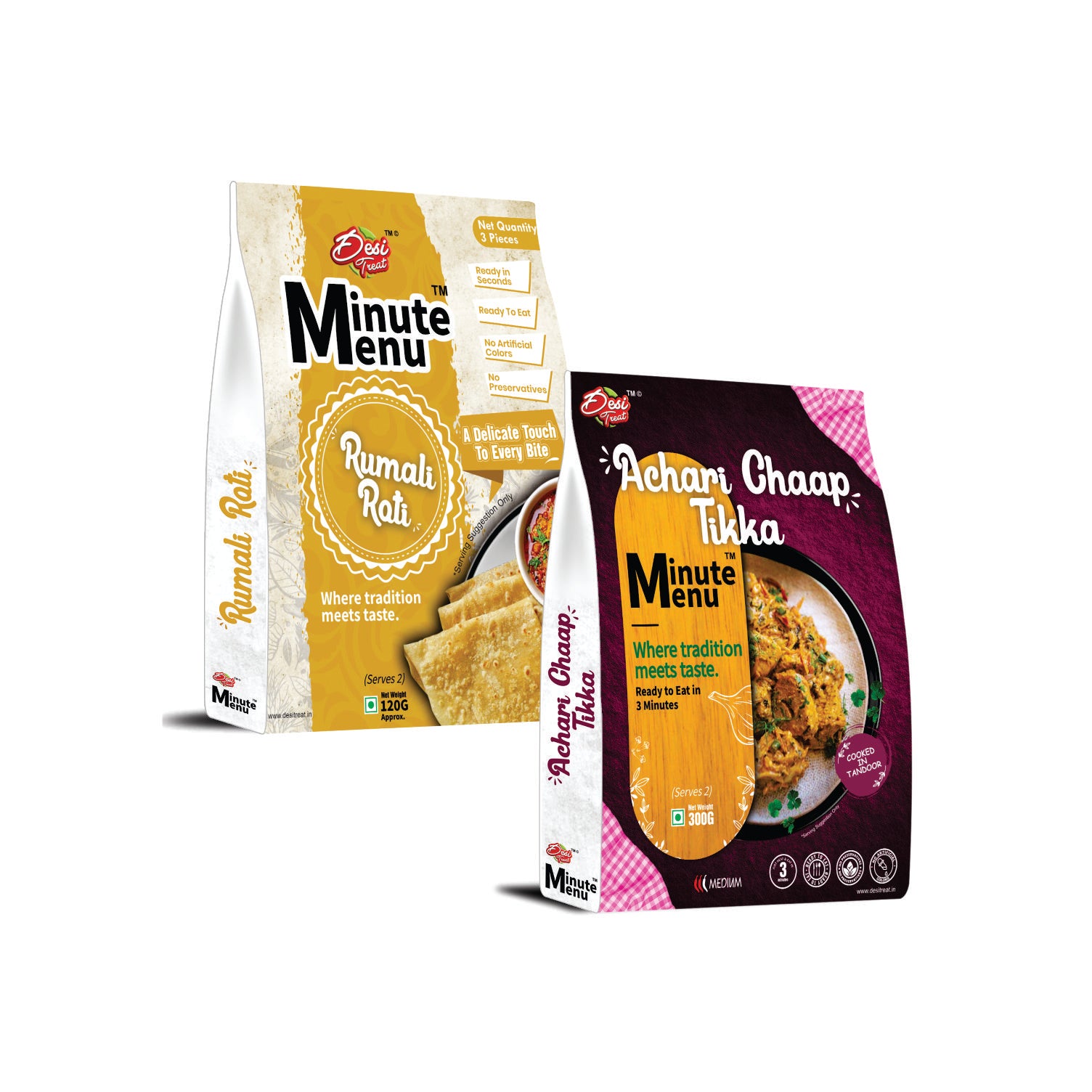 Ready to Eat Achari Chaap Tikka & Rumali Roti Combo | Minute Menu ...