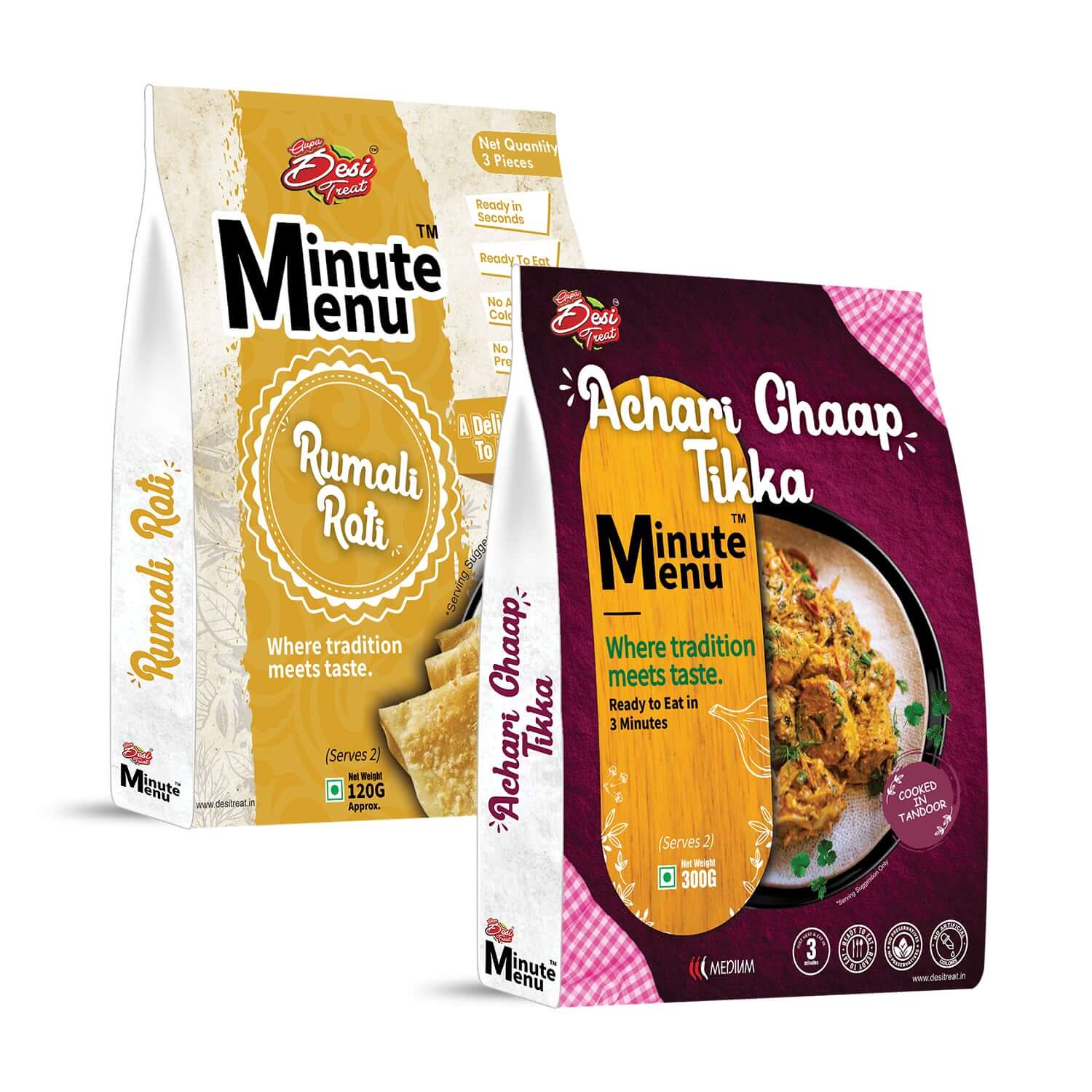Ready to Eat Achari Chaap Tikka & Rumali Roti Combo | Minute Menu ...